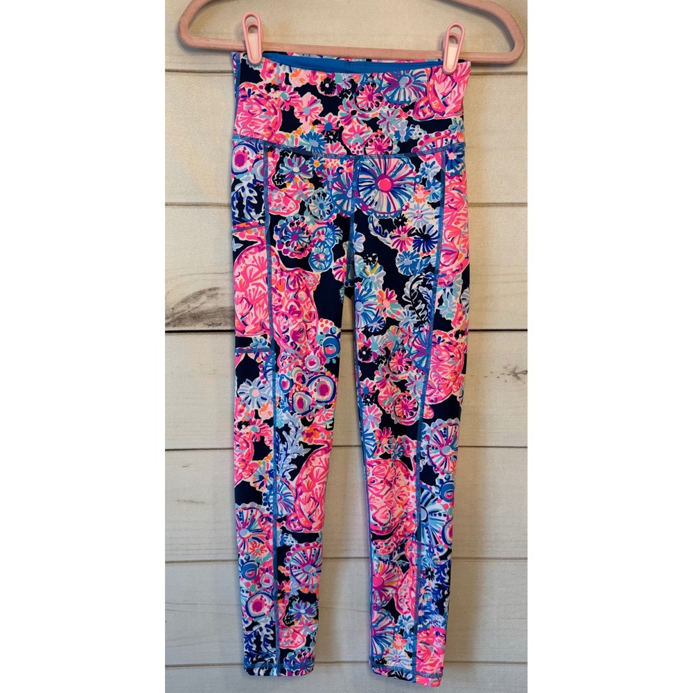 Lilly Pulitzer Luxletic XS Leggings Pink Blue Sea Turtle Floral High Rise Pocket